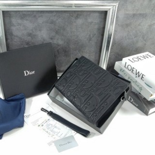 디* A5 트라이앵글 파우치 블랙 Dior Gravity 가죽 (풀박스)
