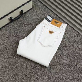 프* 삼각로고 브라운스티치 화이트 데님진