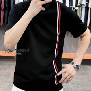 TB 옴므 좌삼선 라인 라운드 반팔 니트
