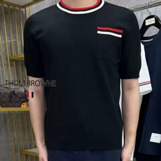TB 옴므 삼선 포켓 반팔 라운드 니트