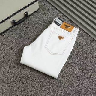 프* 삼각로고 브라운스티치 화이트 데님진 수입 최고급 커스텀