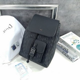 디* Saddle 플랩 백팩 블랙 D*or Oblique 자카드 & 블랙 그레인 송아지 가죽