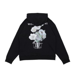 우* 블랙 플라워 백로고 후드(블랙) (남여공용)