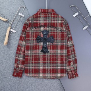 [ C ] 크로스 세메터리 레더패치 체크 셔츠 (남여공용)