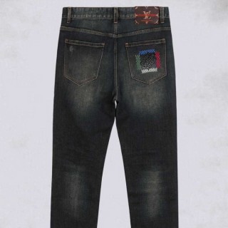 [ L ] 엠브로이드 포켓 컬러 로고 슬림핏 데님 팬츠