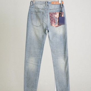 [ L ] 모노그램 레더 사이드 테이프 슬림핏 데님 팬츠