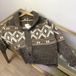 쿠* 울 캐시 자카드 숄카라 가디건