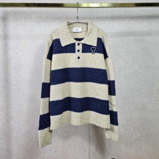 아* 브러쉬 스트라이프 카라 니트