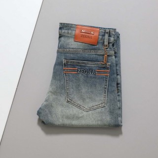 [ Z ] 수입 브라운 레더 패치 스판 데님 팬츠