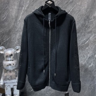 크* 가죽패치 니트 후드 집업