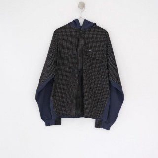 발**** 25 하이브리드 체크 포켓 후드 셔츠 - 수입 (남여공용)