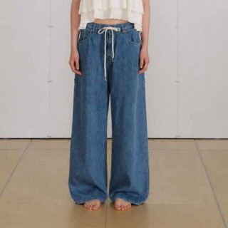 메* 5 포켓 드로우스트링 와이드 데님 팬츠 (여성)