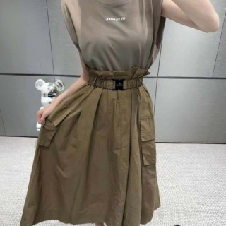 질* 수입 3D로고 티셔츠 믹스 벨티드 드레스 -카키베이지- (여성)